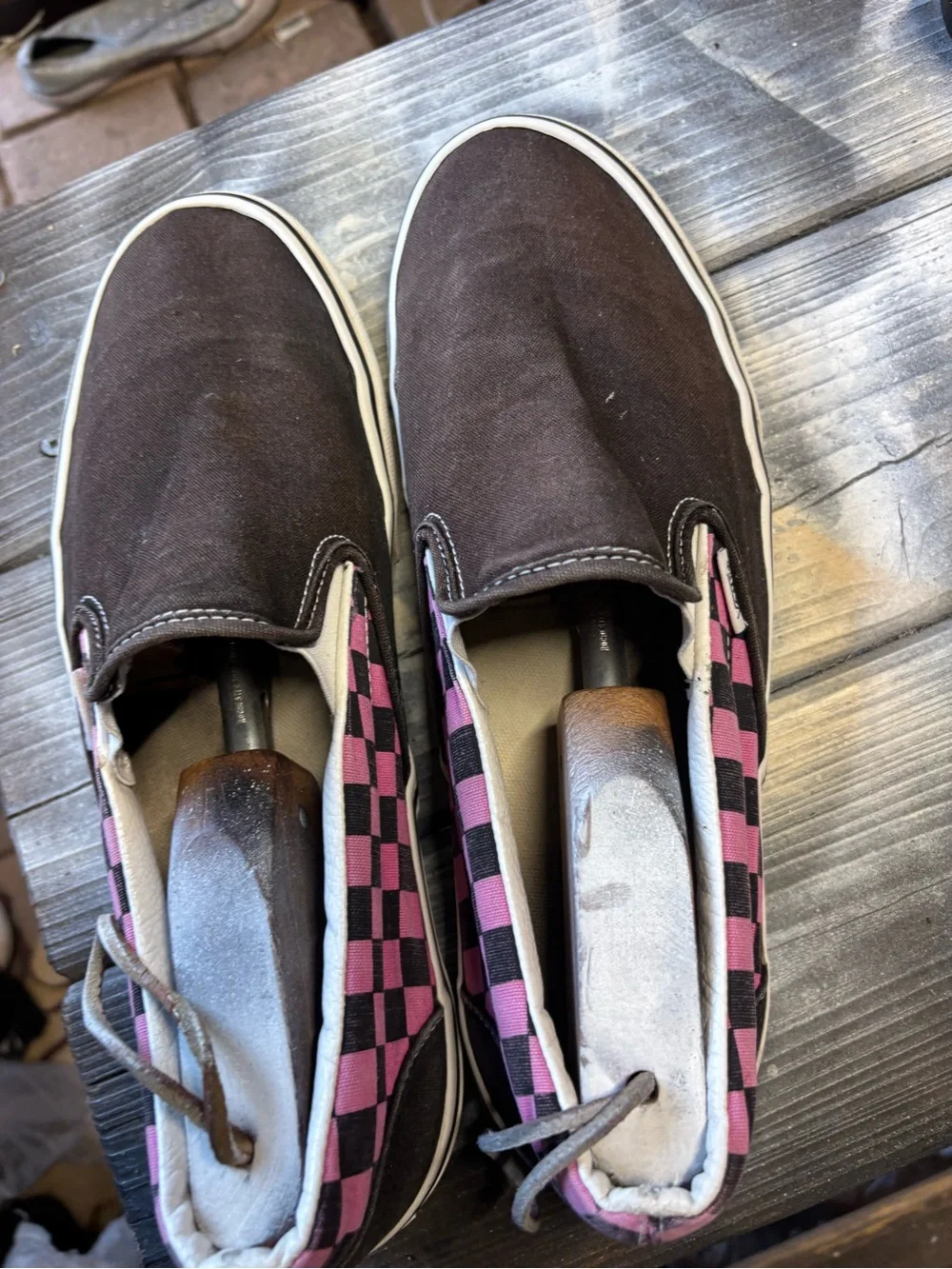 Vans black/pink checkerboard slip-on sneakers Mens 11 good condition